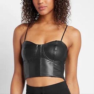 Express Black Faux Leather Corset Crop Top
